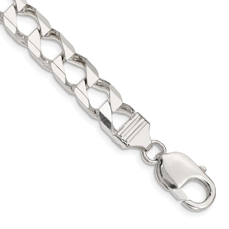 925 White Gold 8.6 mm Curb Chain Anklet, Polished shown for scale