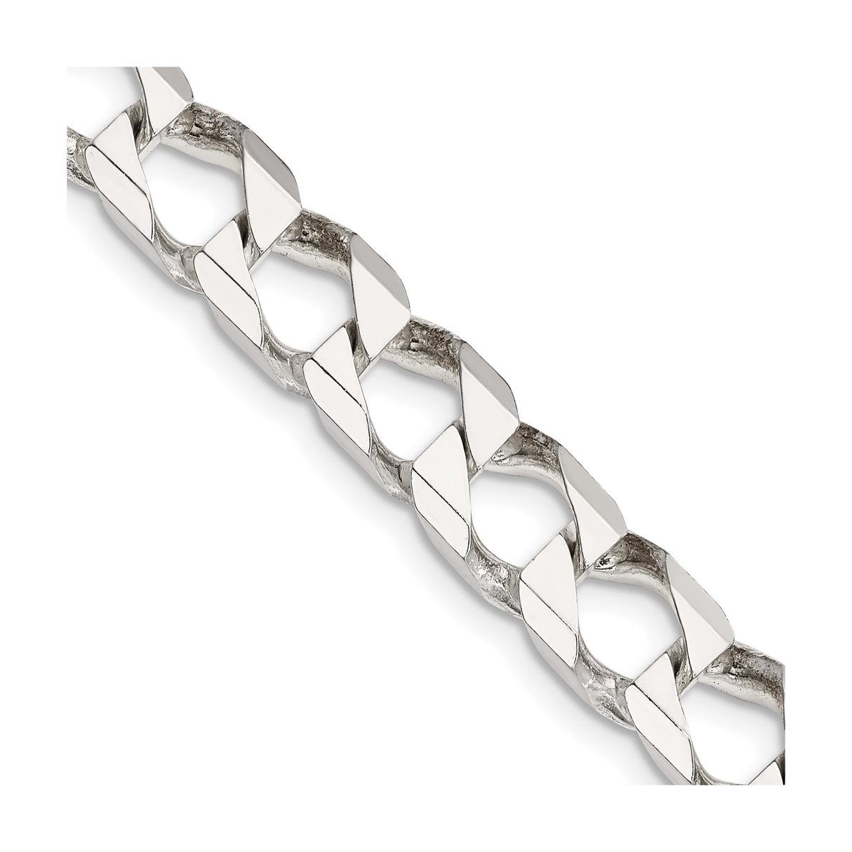 925 White Gold 8.6 mm Curb Chain Necklace, Polished detail view