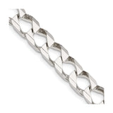 925 White Gold 8.6 mm Curb Chain Necklace, Polished detail view