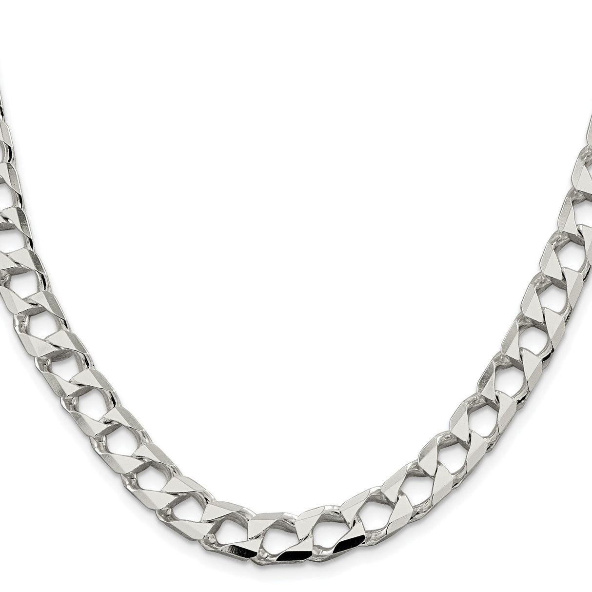 925 White Gold 8.6 mm Curb Chain Necklace, Polished