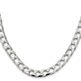 925 White Gold 8.6 mm Curb Chain Necklace, Polished