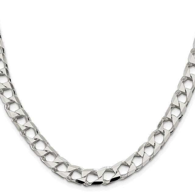 925 White Gold 8.6 mm Curb Chain Necklace, Polished