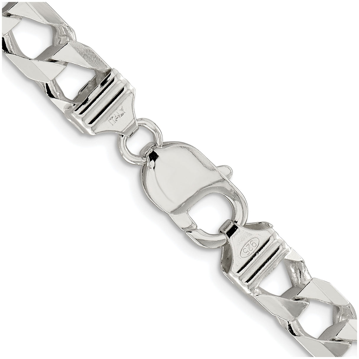 925 White Gold 8.6 mm Curb Chain Necklace, Polished alternate angle