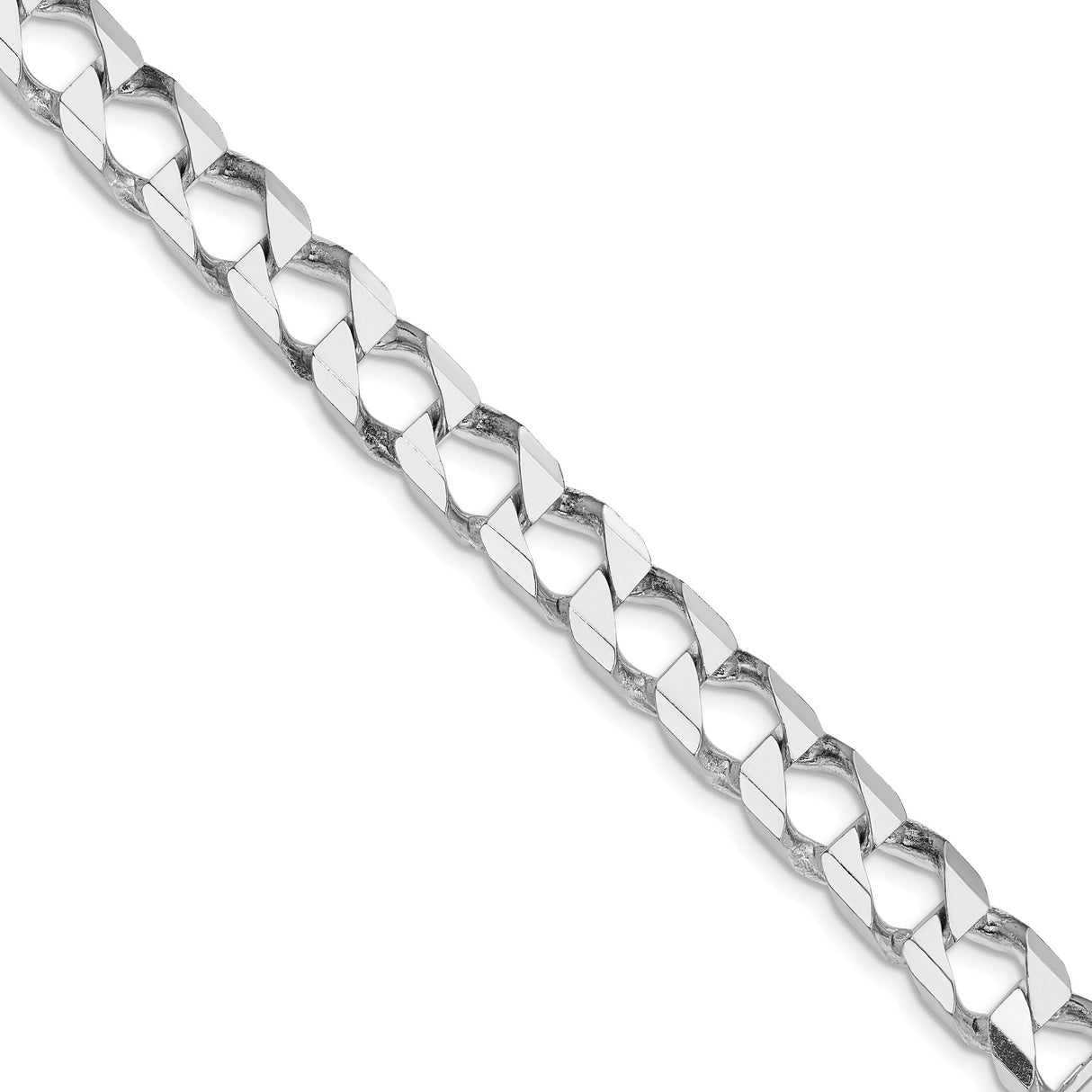 925 White Gold 8.6 mm Curb Chain Necklace, Polished detail view