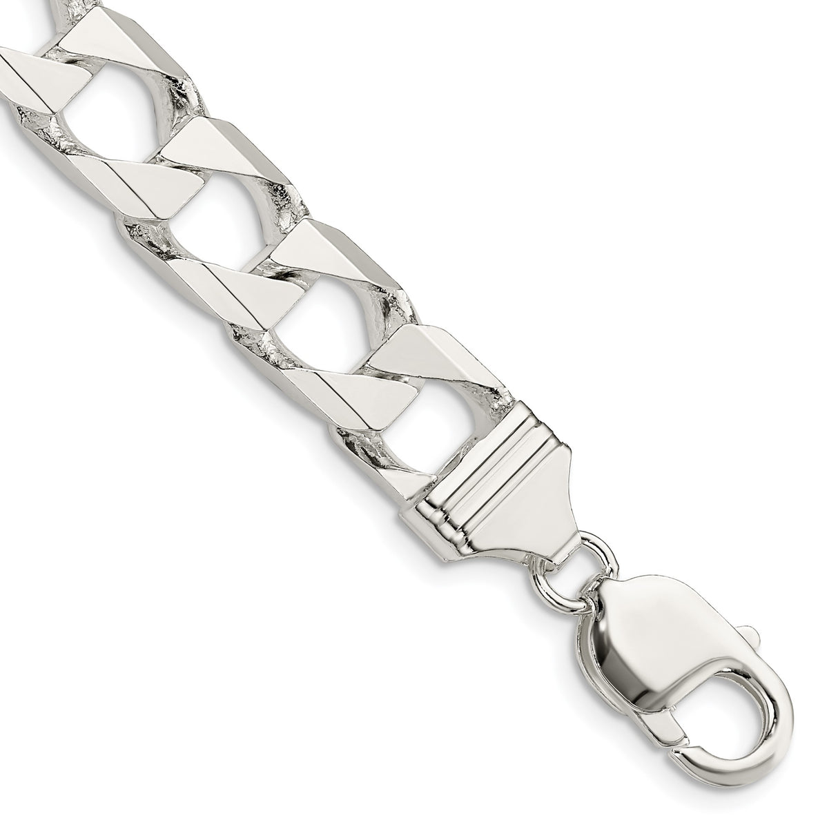 925 White Gold 10.3 mm Curb Chain Anklet, Polished shown for scale