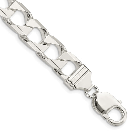 925 White Gold 10.3 mm Curb Chain Bracelet, Polished shown for scale