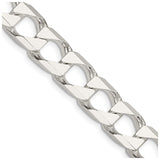 925 White Gold 10.3 mm Curb Chain Necklace, Polished detail view
