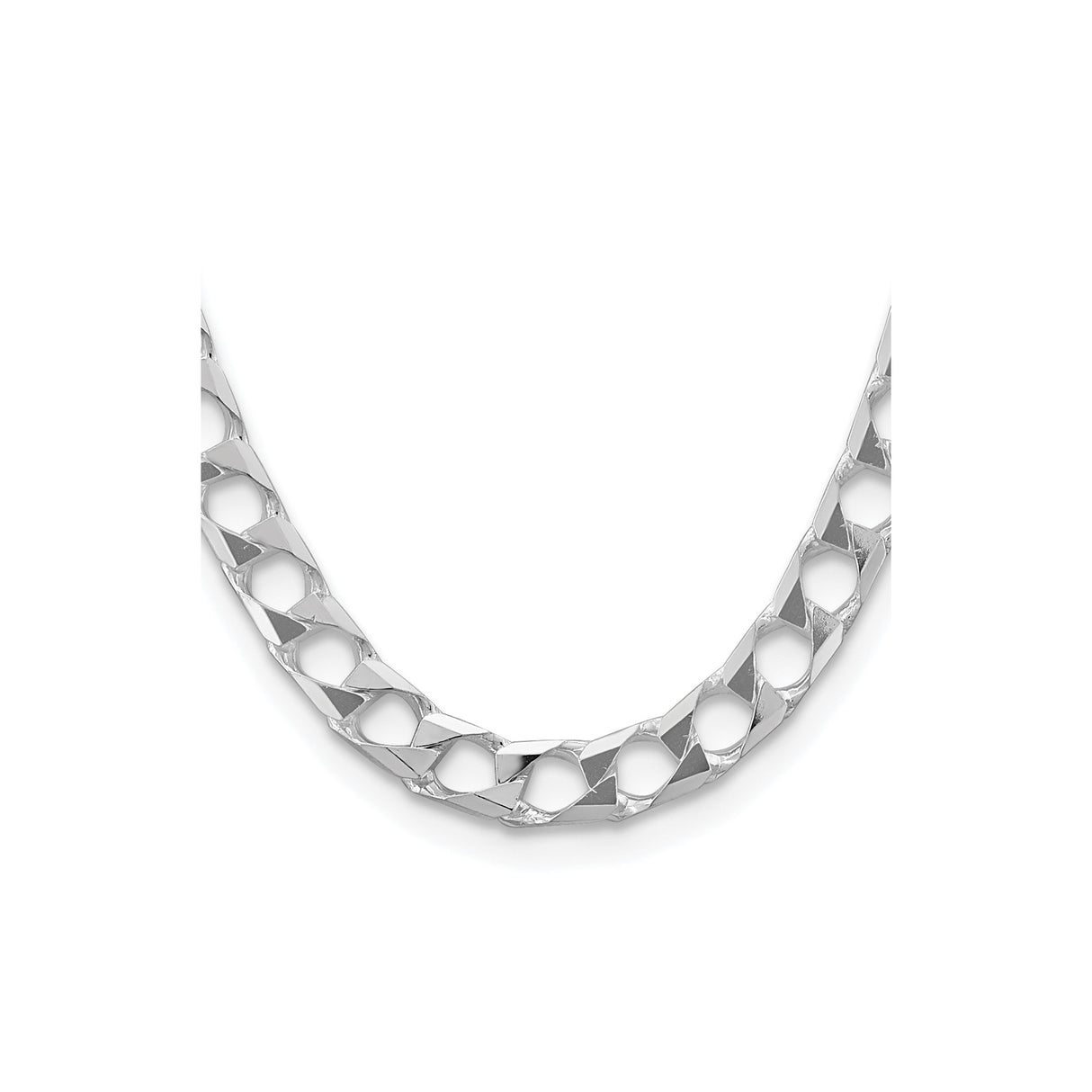 925 White Gold 10.3 mm Curb Chain Necklace, Polished