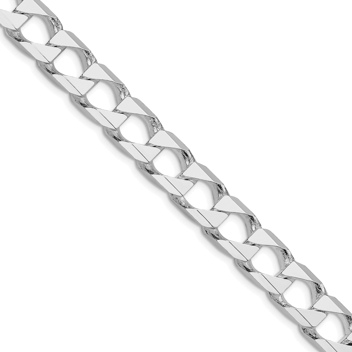 925 White Gold 10.3 mm Curb Chain Necklace, Polished detail view