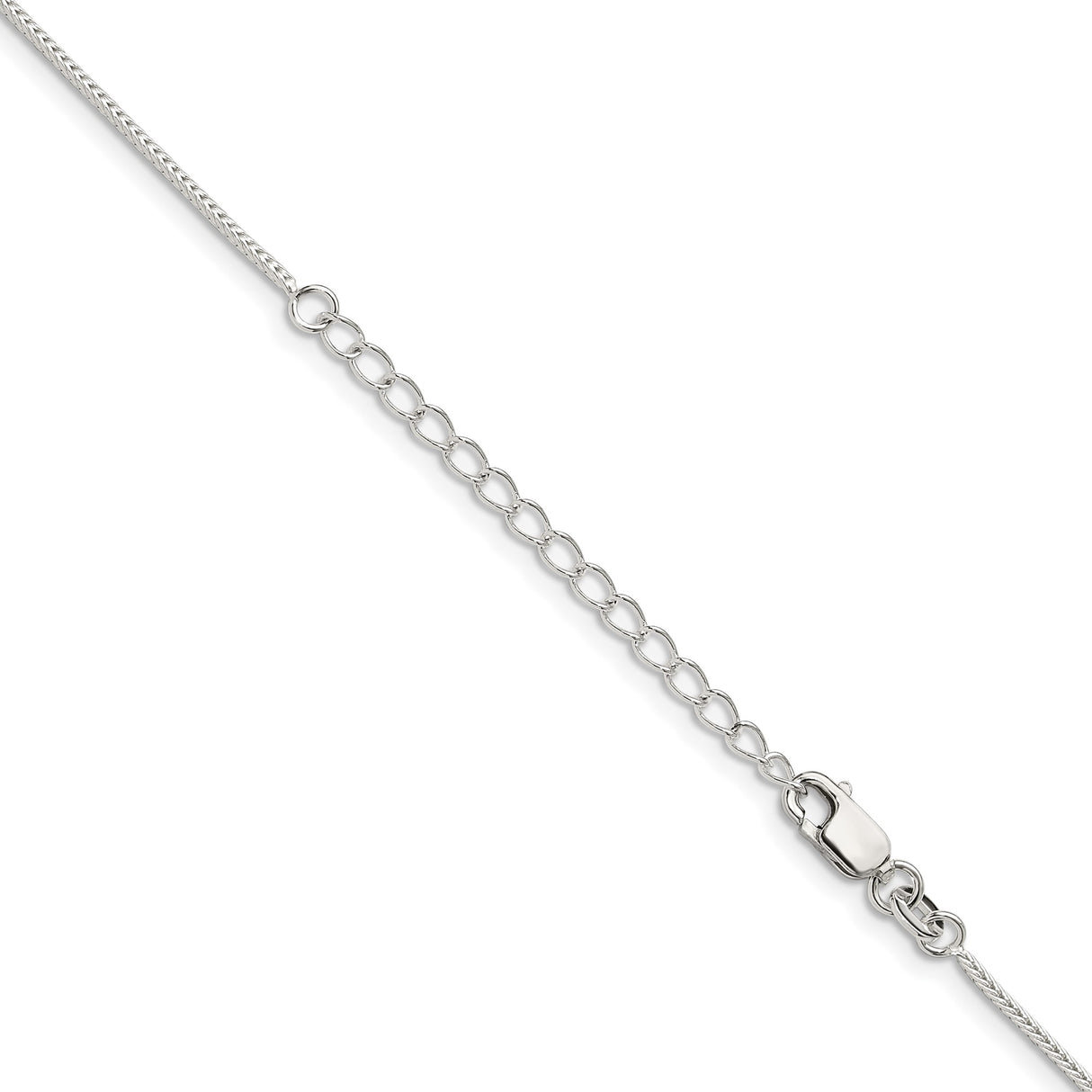 925 White Gold 1.25 mm Franco Chain Necklace, Polished detail view
