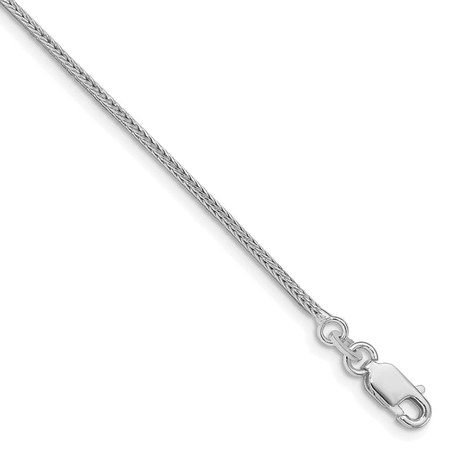 925 White Gold 1.25 mm Franco Chain Bracelet, Polished shown for scale