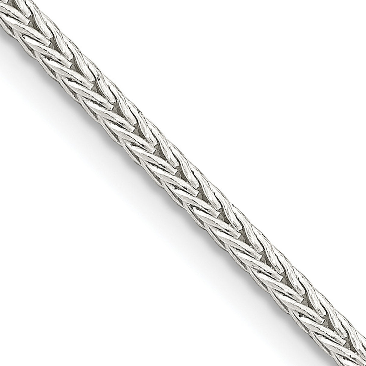 925 White Gold 2 mm Franco Chain Necklace, Polished detail view