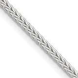 925 White Gold 2 mm Franco Chain Necklace, Polished detail view