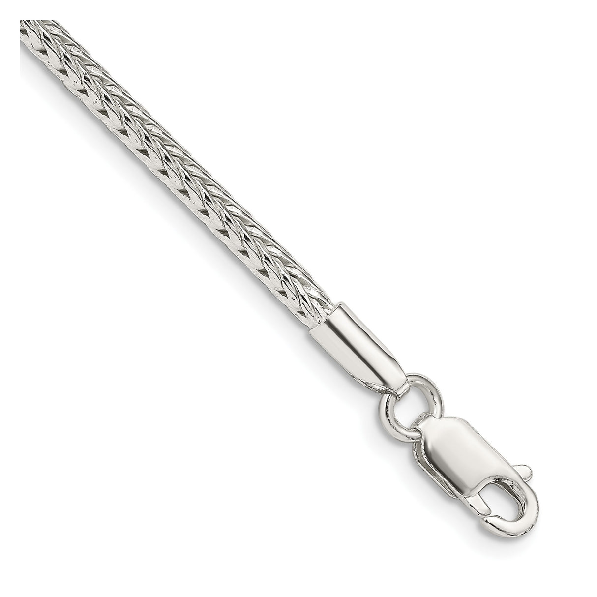 925 White Gold 2.5 mm Franco Chain Bracelet, Polished shown for scale