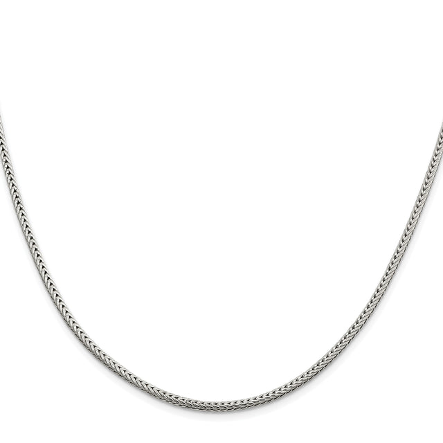925 White Gold 2.5 mm Franco Chain Necklace, Polished