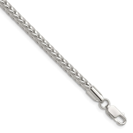 925 White Gold 3.4 mm Franco Chain Bracelet, Polished shown for scale