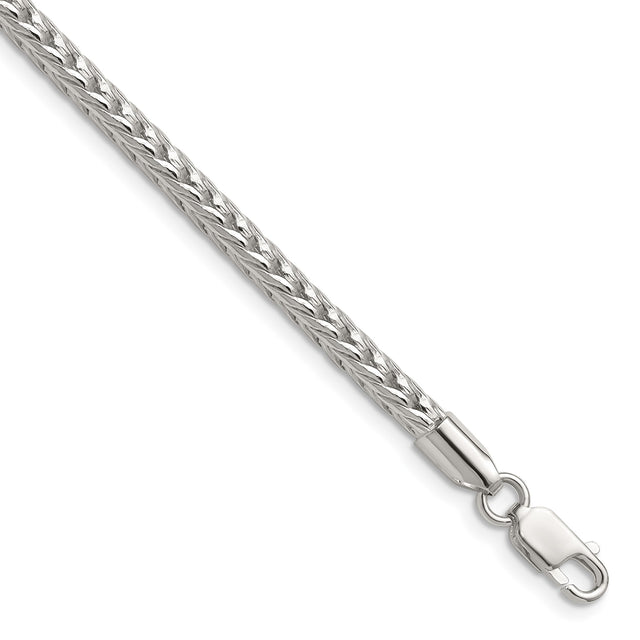 925 White Gold 3.4 mm Franco Chain Bracelet, Polished shown for scale