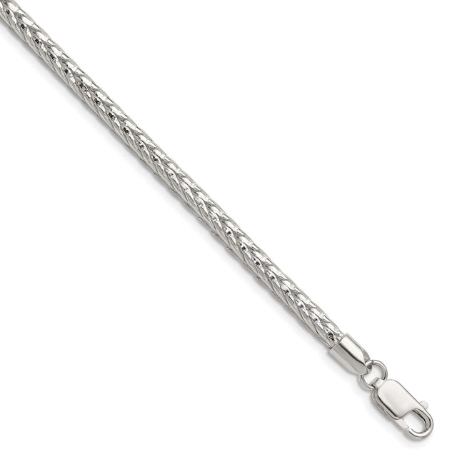 925 White Gold 3.8 mm Franco Chain Bracelet, Polished shown for scale