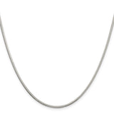 925 White Gold 2 mm Polished Chain Necklace, Solid