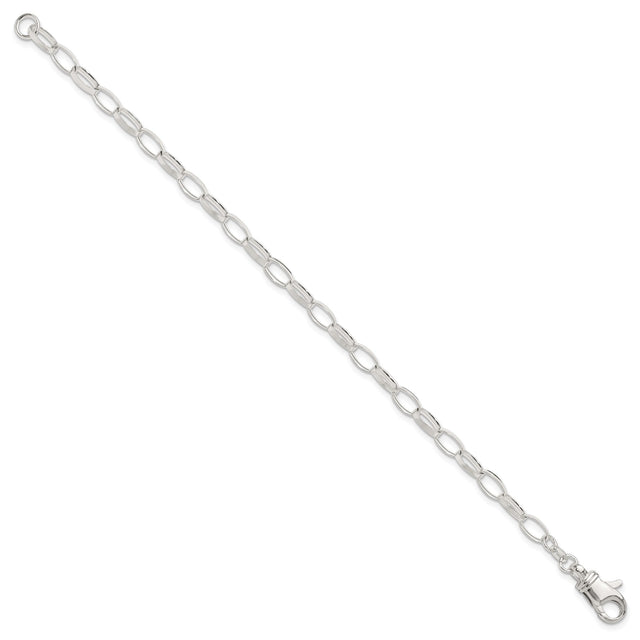 925 White Gold 5 mm Polished Chain Anklet, Solid