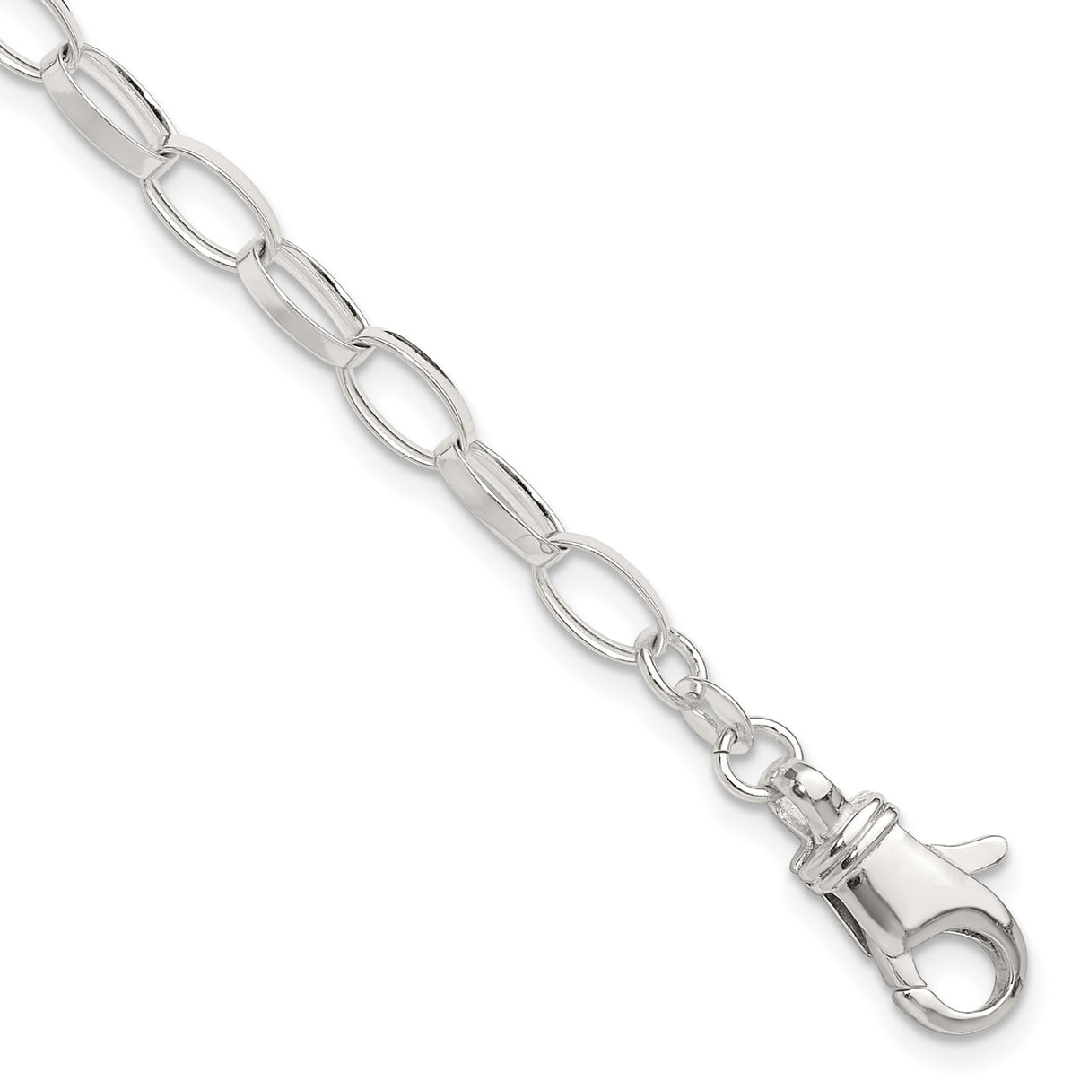 925 White Gold 5 mm Polished Chain Anklet, Solid detail view