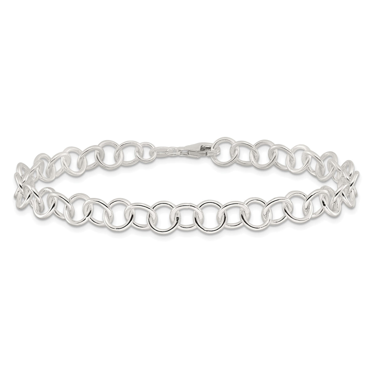 925 White Gold 8 mm Polished Chain Anklet, Solid