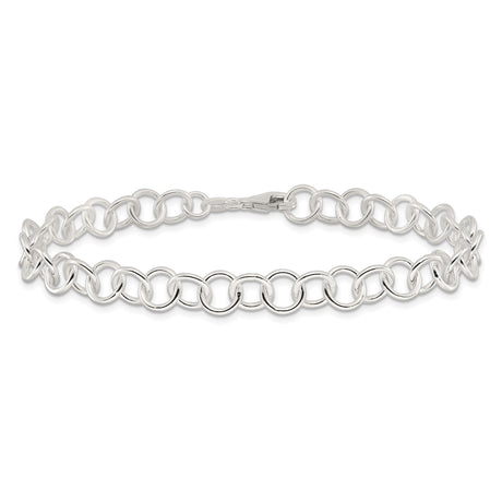 925 White Gold 8 mm Polished Chain Anklet, Solid