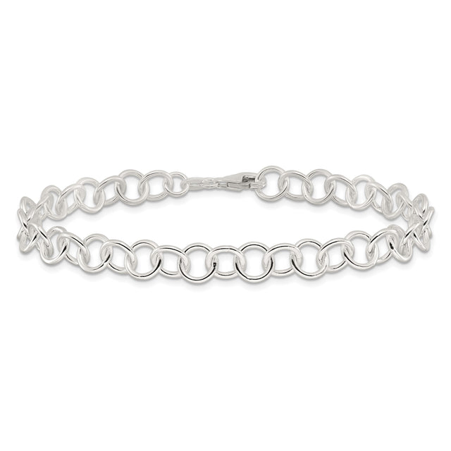 925 White Gold 8 mm Polished Chain Anklet, Solid