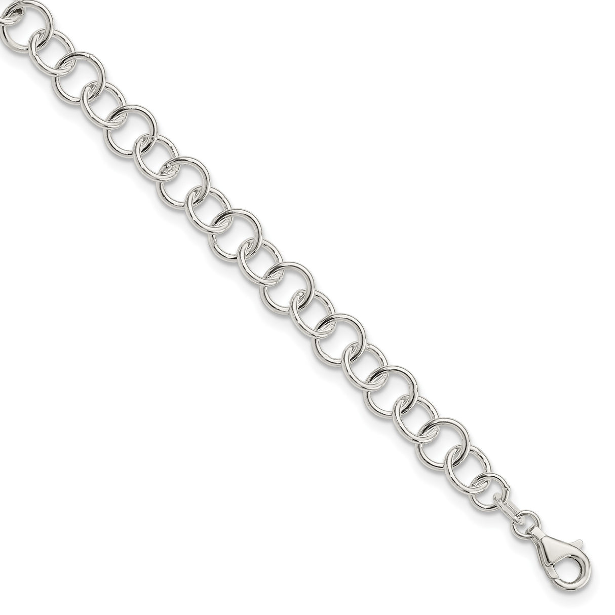 925 White Gold 8 mm Polished Chain Anklet, Solid detail view