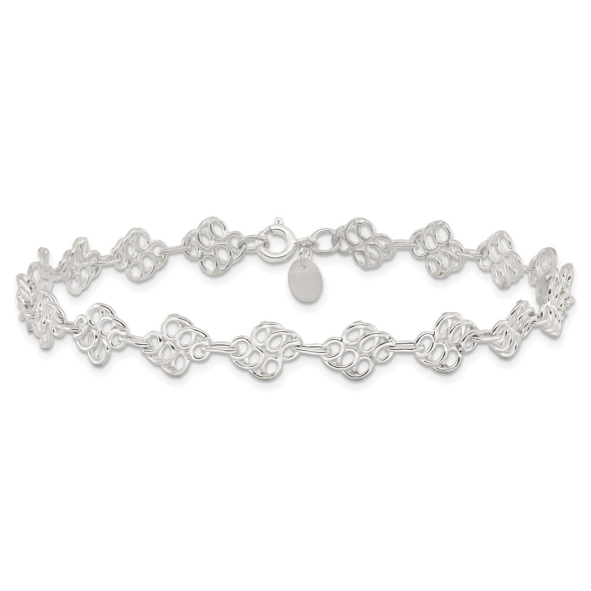 925 White Gold 7 mm Polished Chain Anklet, Solid
