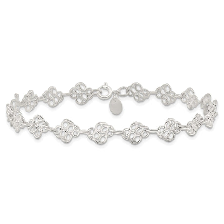 925 White Gold 7 mm Polished Chain Anklet, Solid
