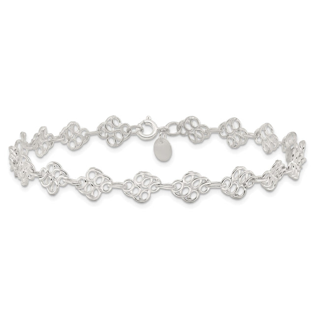 925 White Gold 7 mm Polished Chain Anklet, Solid
