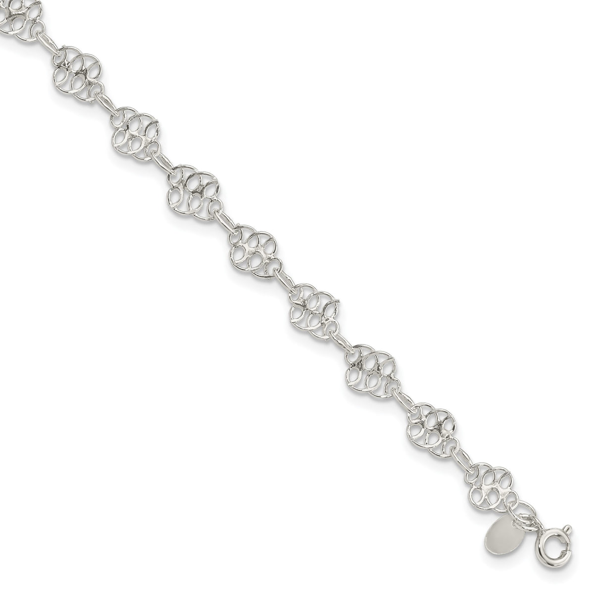 925 White Gold 7 mm Polished Chain Anklet, Solid detail view