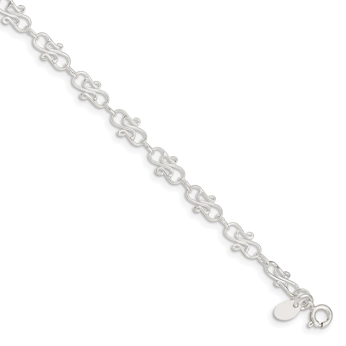 925 White Gold 6 mm Polished Chain Anklet, Solid