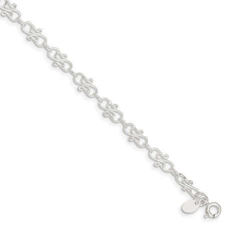 925 White Gold 6 mm Polished Chain Anklet, Solid