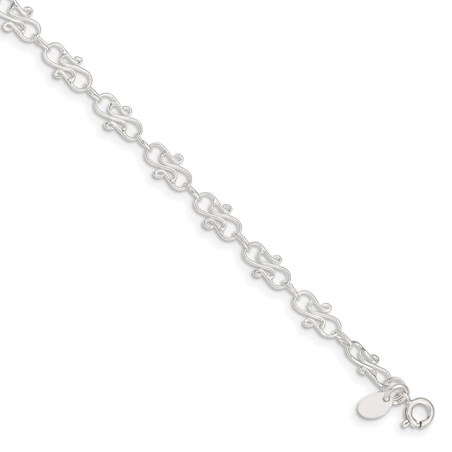 925 White Gold 6 mm Polished Chain Anklet, Solid