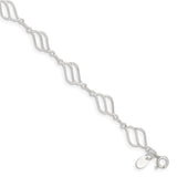 925 White Gold 8 mm Polished Chain Anklet, Solid
