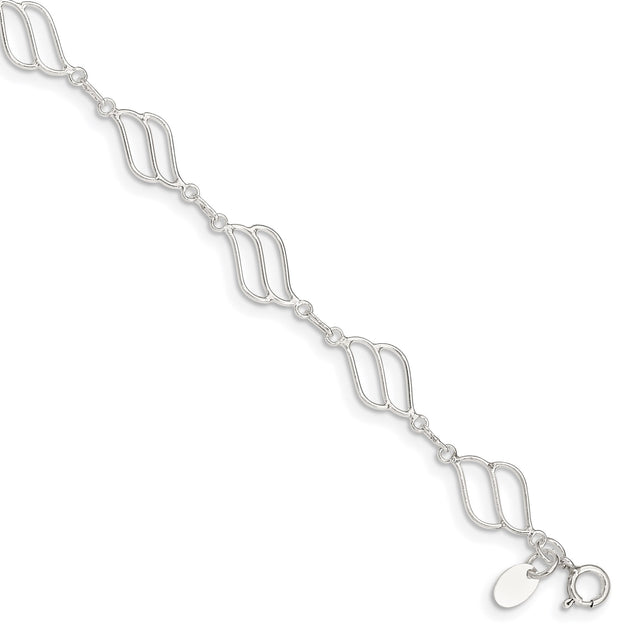 925 White Gold 8 mm Polished Chain Anklet, Solid
