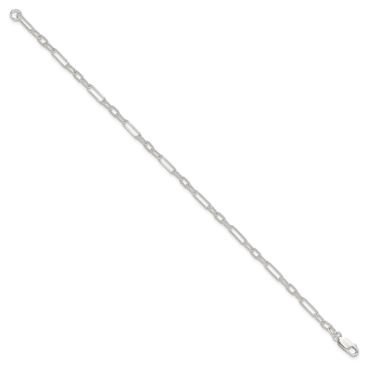 925 White Gold 4 mm Polished Chain Anklet, Solid