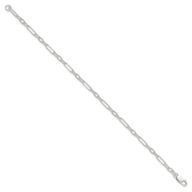 925 White Gold 4 mm Polished Chain Anklet, Solid