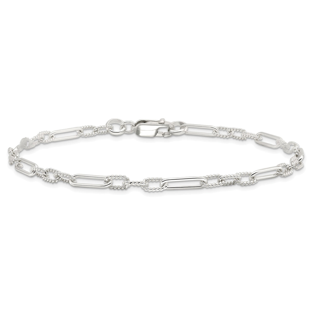 925 White Gold 4 mm Polished Chain Anklet, Solid alternate angle