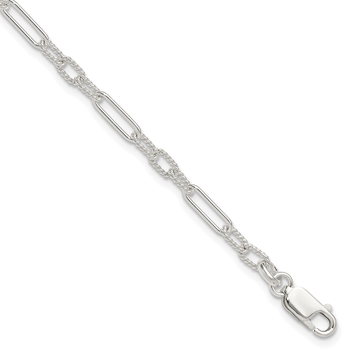 925 White Gold 4 mm Polished Chain Anklet, Solid detail view