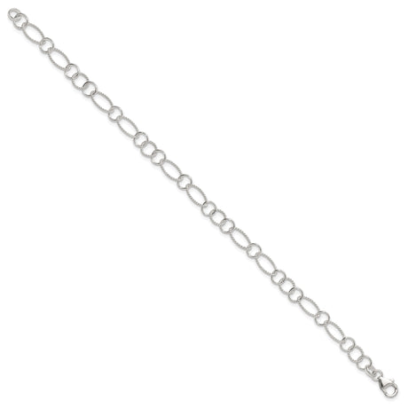 925 White Gold 9 mm Polished Chain Anklet, Solid