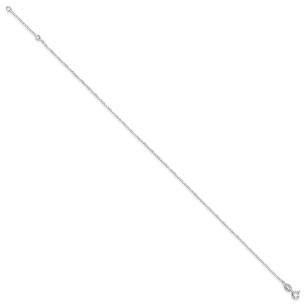 925 White Gold 1 mm Polished Chain Anklet, Solid