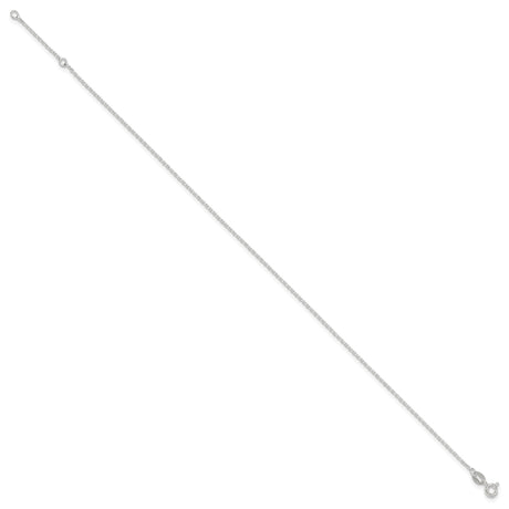925 White Gold 1 mm Polished Chain Anklet, Solid