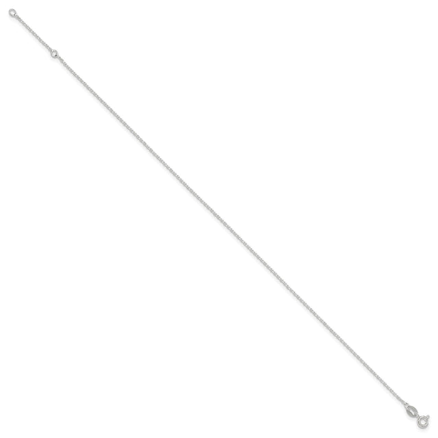 925 White Gold 1 mm Polished Chain Anklet, Solid