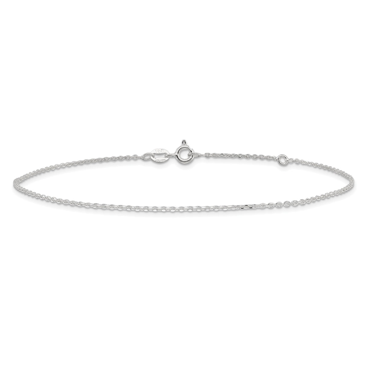 925 White Gold 1 mm Polished Chain Anklet, Solid alternate angle