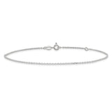 925 White Gold 1 mm Polished Chain Anklet, Solid alternate angle