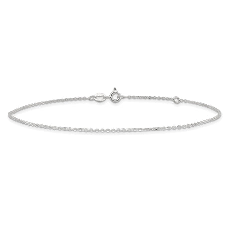 925 White Gold 1 mm Polished Chain Anklet, Solid alternate angle