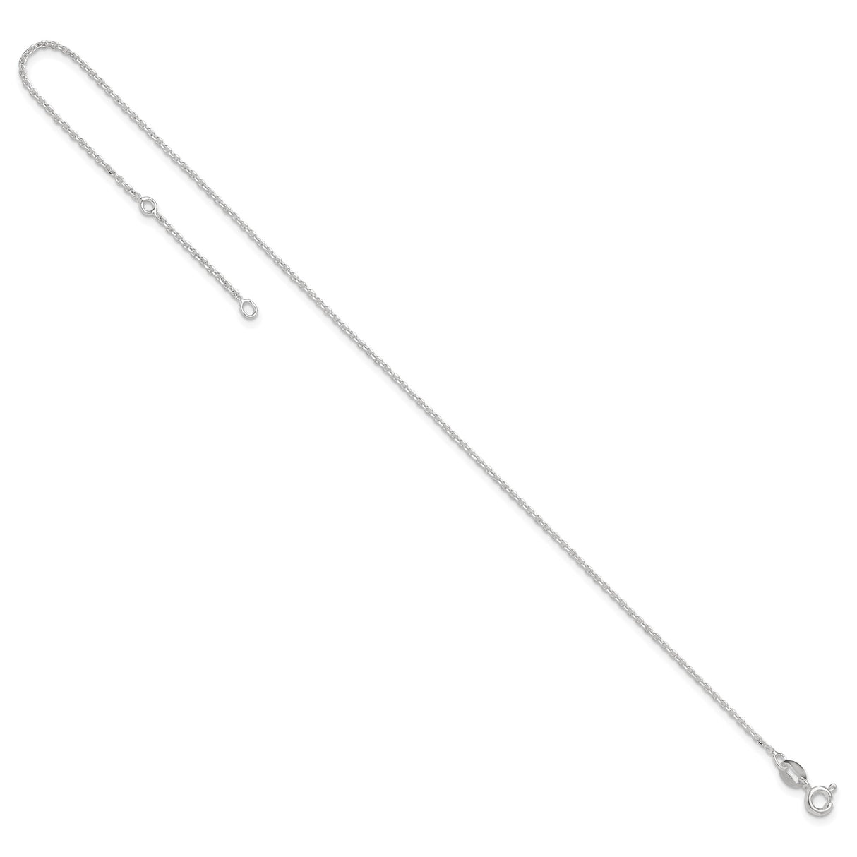 925 White Gold 1 mm Polished Chain Anklet, Solid detail view
